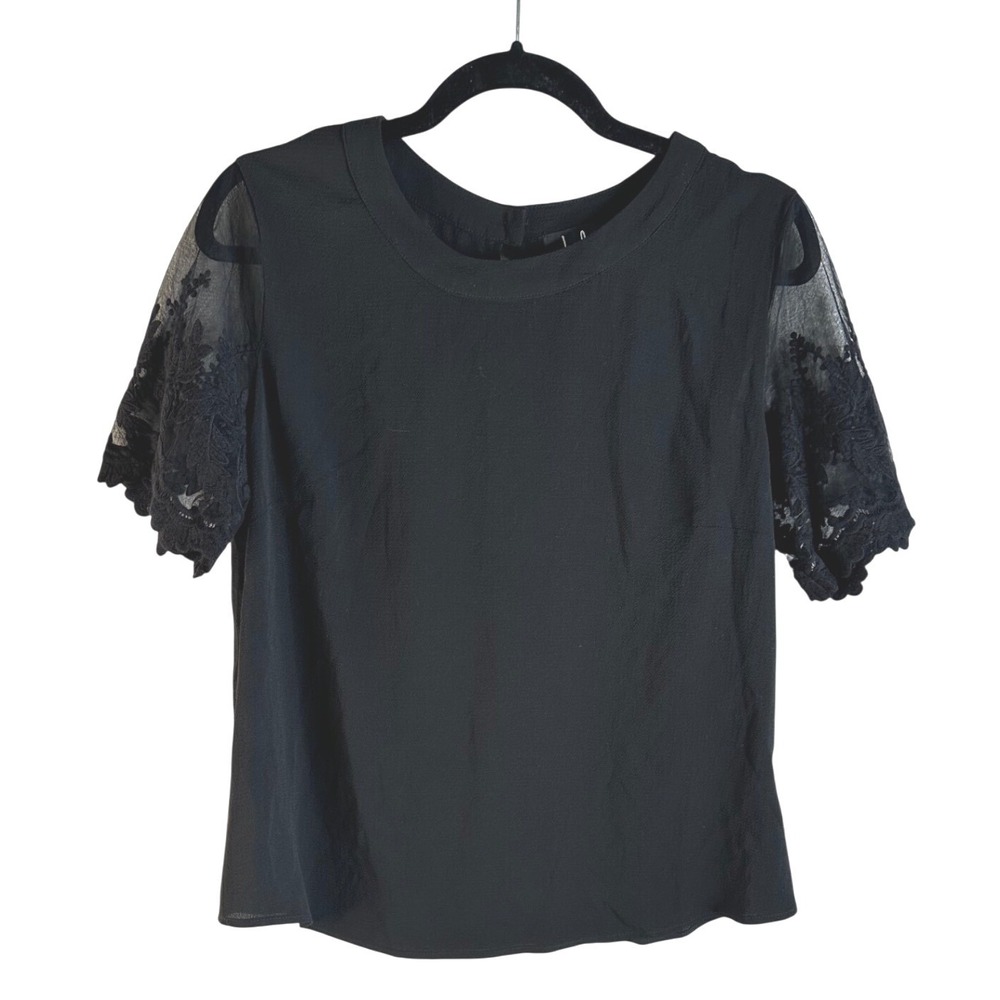 Lulus Black Sheer Floral Lace Mesh Classic Whimsigoth Sleeve Top Size Medium